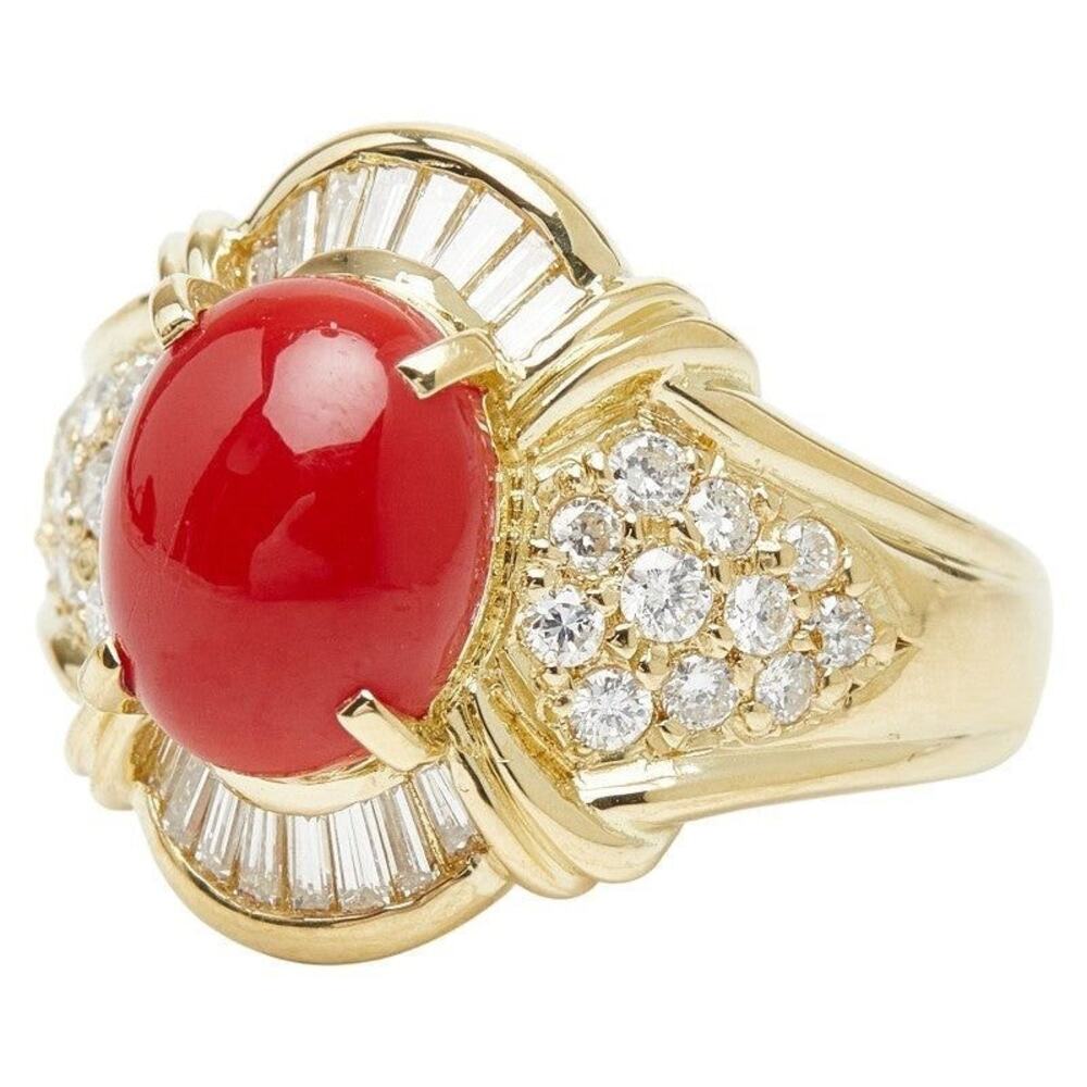 Unbranded Coral Diamond 18K Yellow Gold Ring Gold